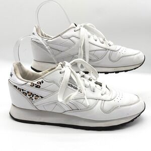 Reebok Classic Leather White Leopard Print Athletic Sneakers Women's‎ Size 7